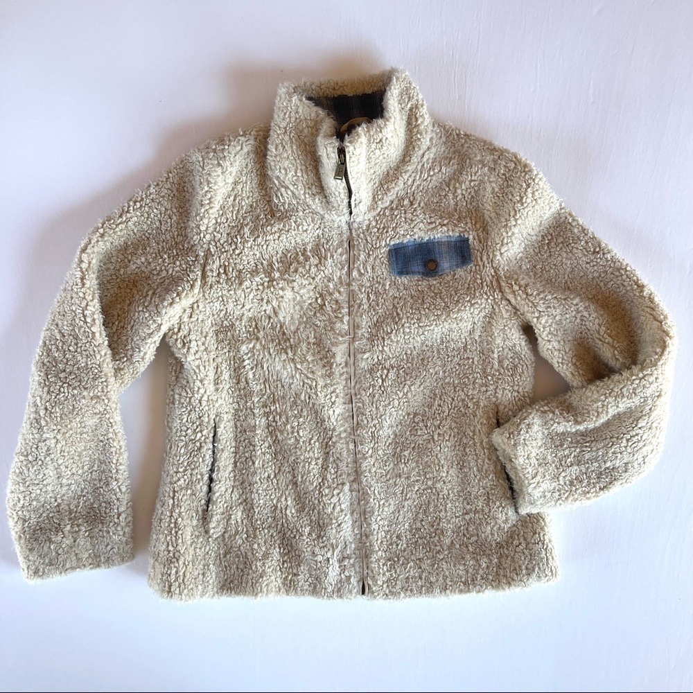 Pendleton Deep Pile Fuzzy Shearling Jacket With Wool Plaid Accents Size Small